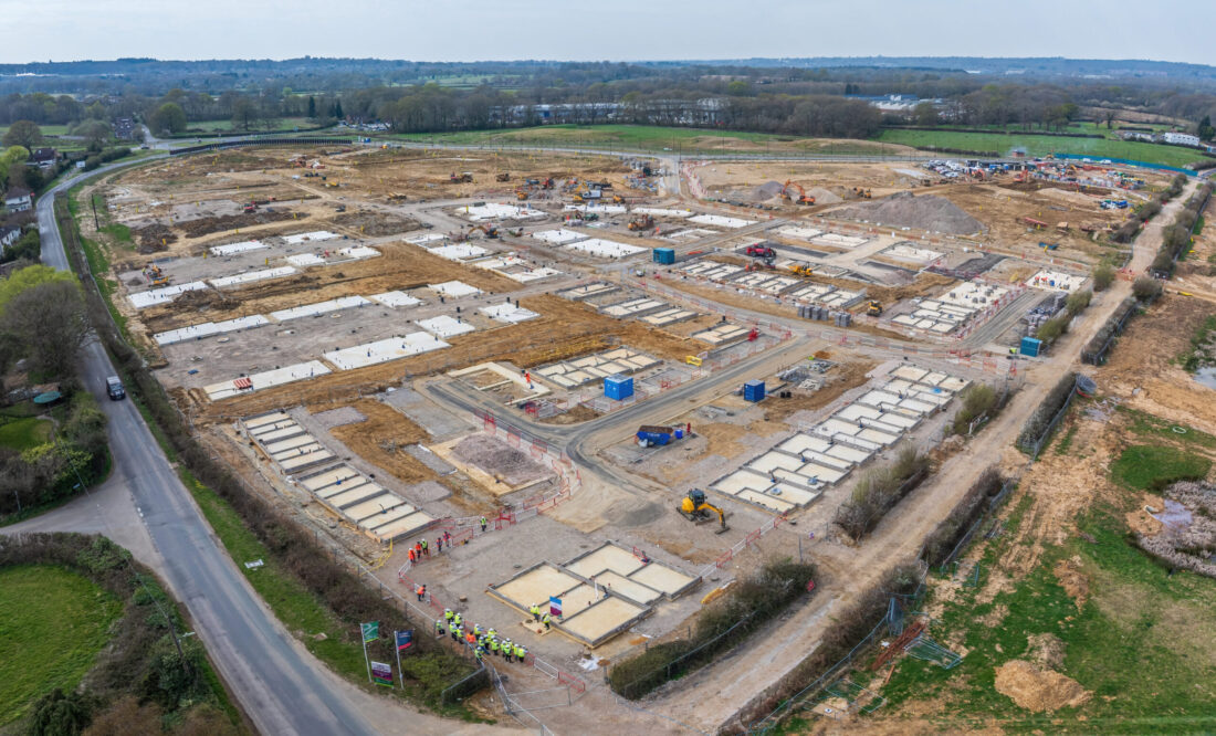 An areal photo of The Lower Acre development under construction