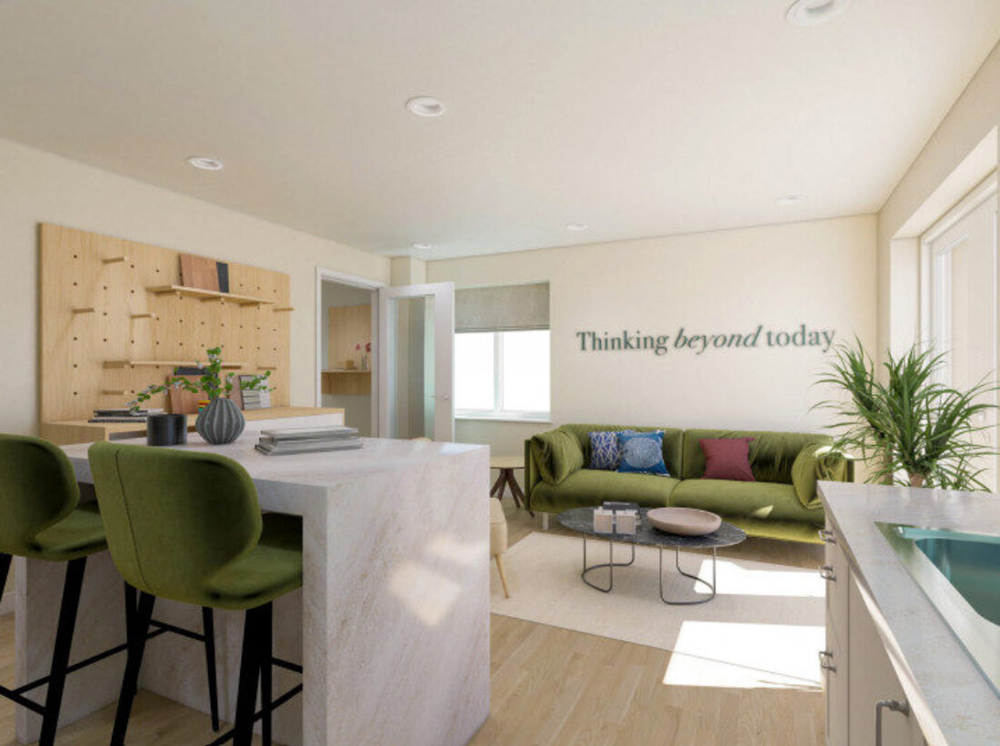 A CGI image showing the kitchen/diner in The Lower Acre marketing suite