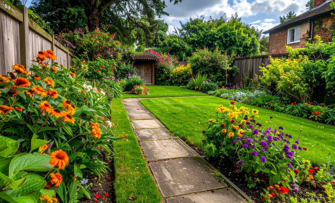 a small English garden with flowers