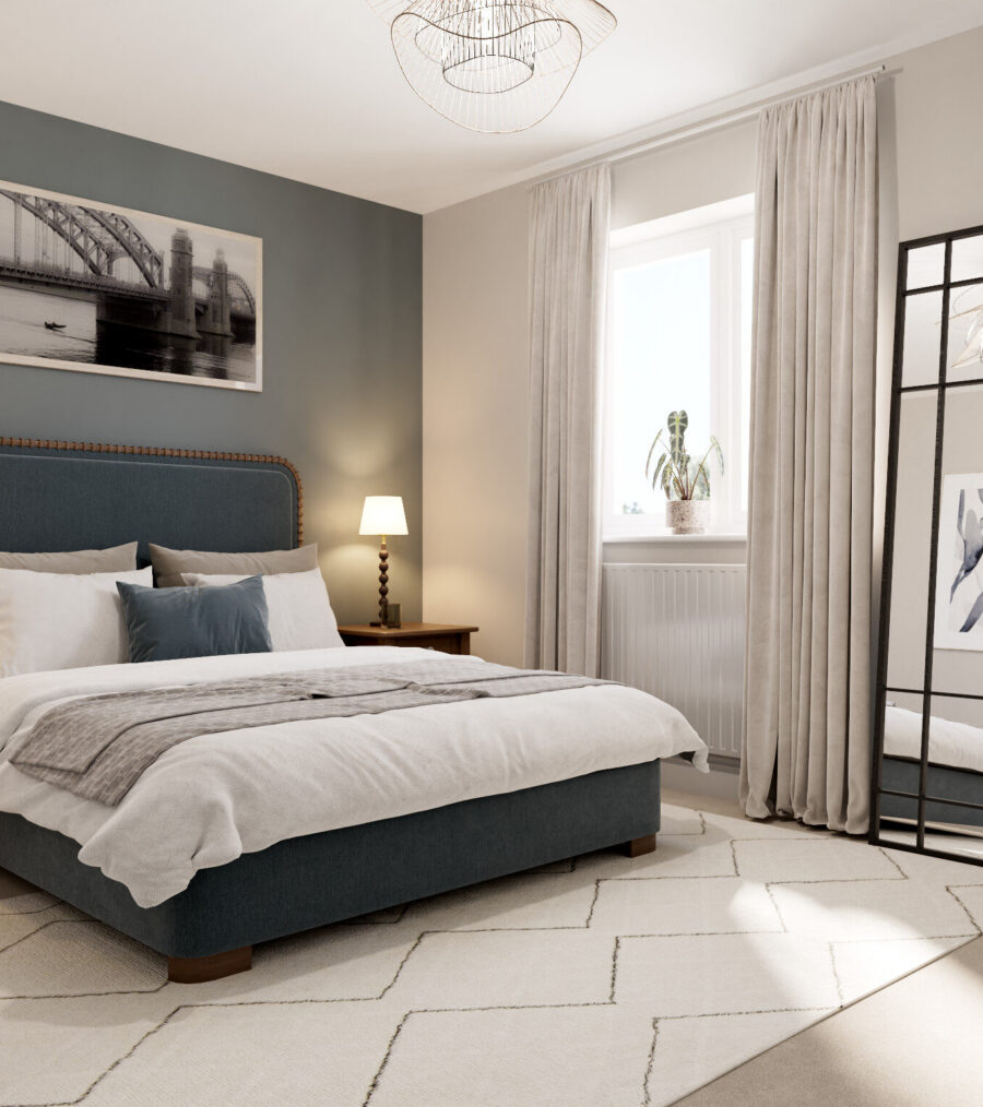A furnished double bedroom