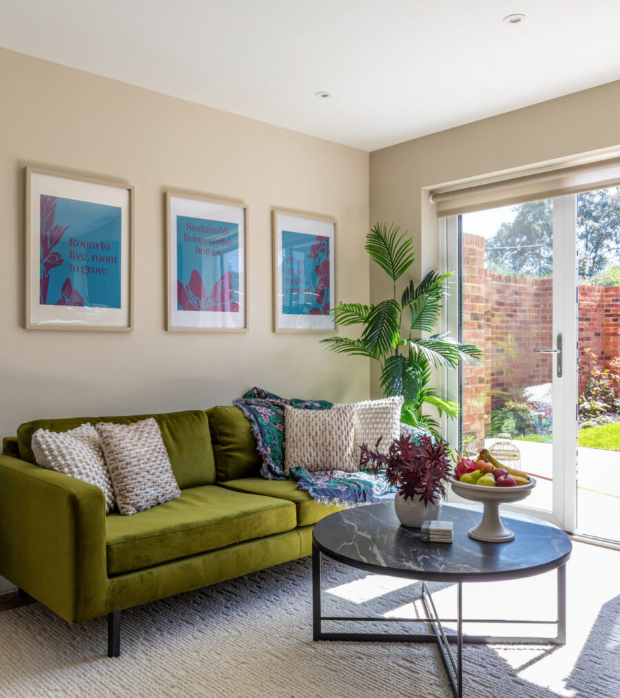 A reception room leading out into a garden of a show home